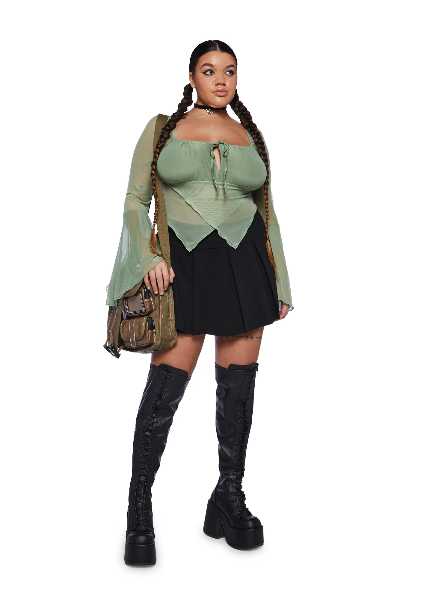Plus Wild Attraction Mesh Top-Green - Image 2